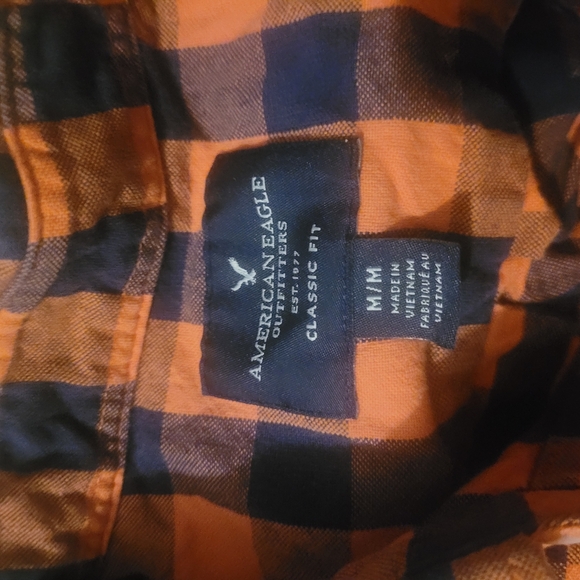 American Eagle Orange and Blue Plaid Checkered Shirt M - Picture 5 of 5